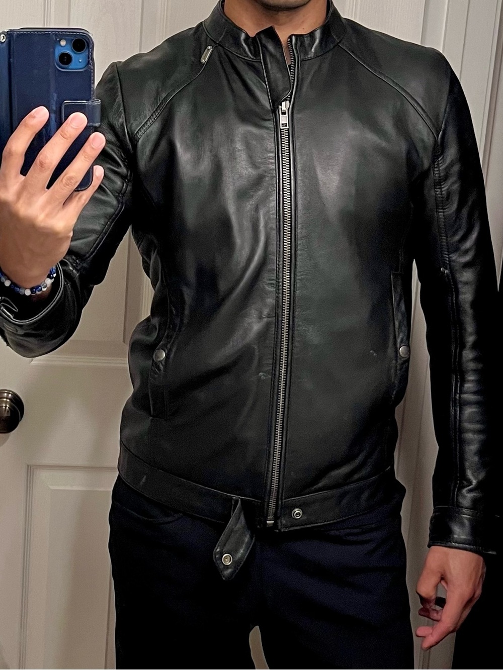 Men’s Beautiful Diesel Black Leather Jacket - Racer Stunning Amazing Condition